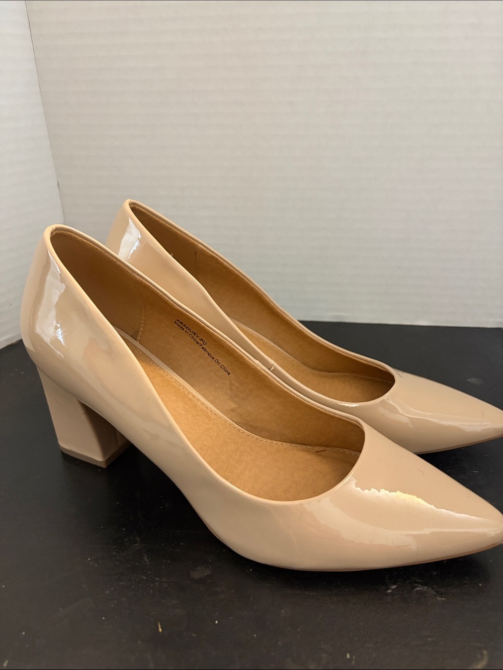 Abound Patent Block Heel Pumps in Beige, Size 9